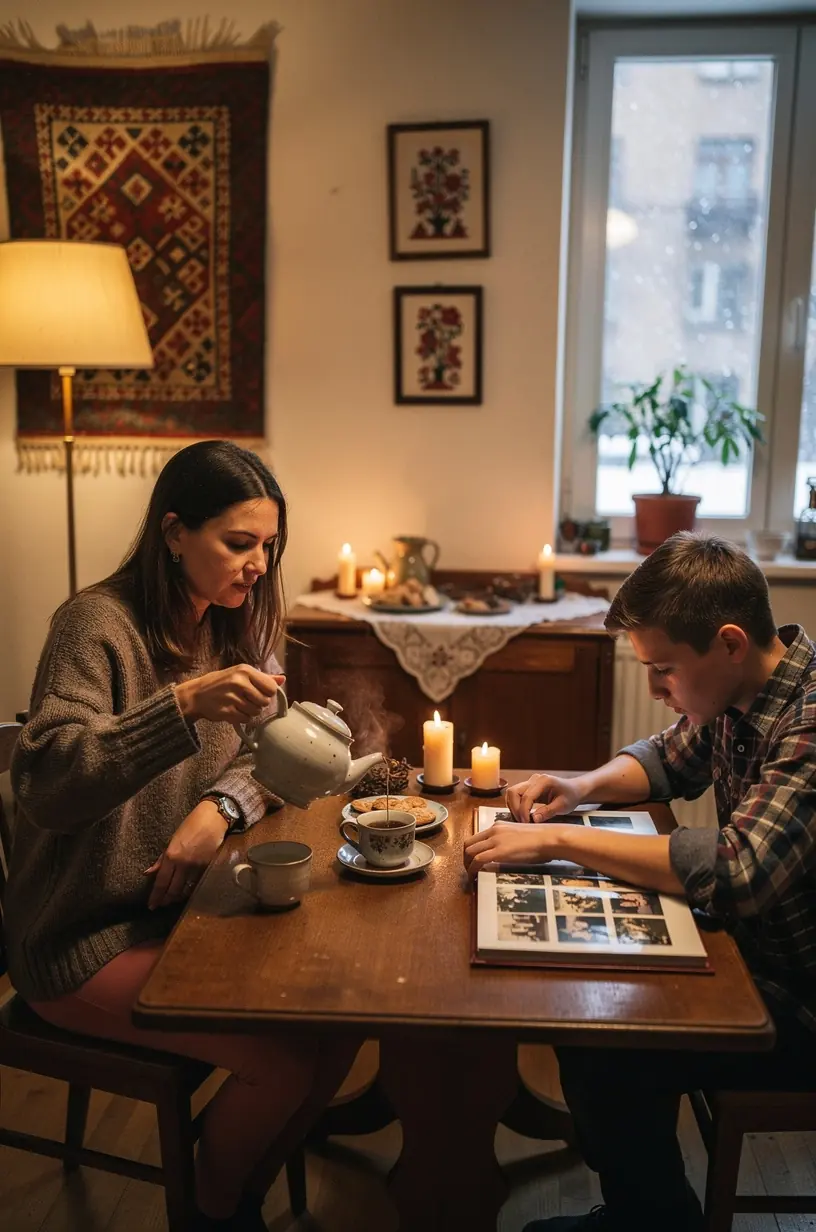 Stilingas žolelių arbatos servizas ant stalo, kviečiantis į ramybės ir sveikatos akimirką.